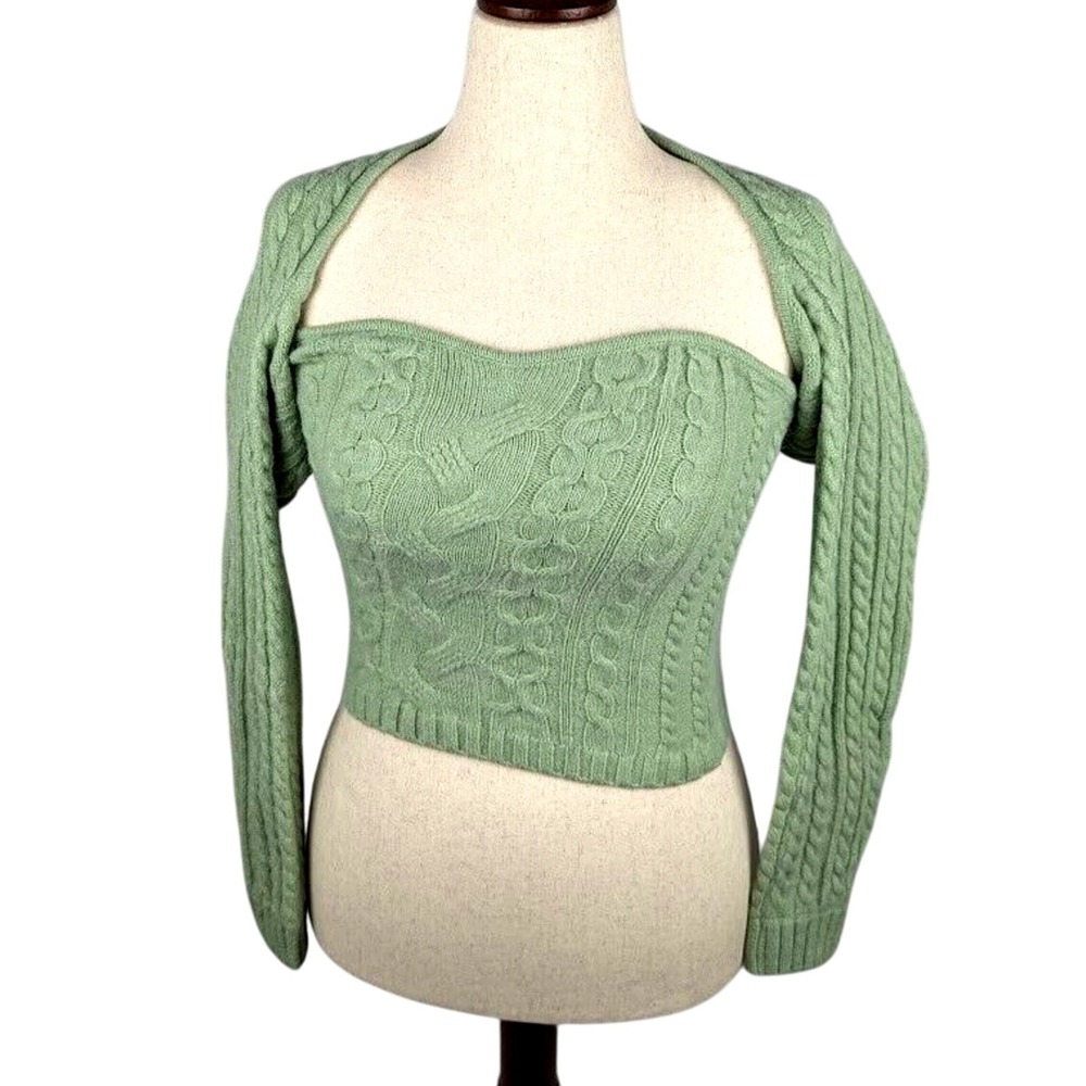 Leyden Cable-Knit Sweetheart-Neck Sweater Mint Green Women's Size M